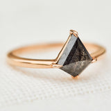 kite shape salt and pepper diamond solitaire engagement ring