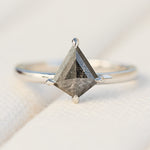 kite shape salt and pepper solitaire engagement ring in platinum