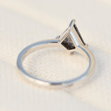 kite shape salt and pepper solitaire engagement ring in platinum