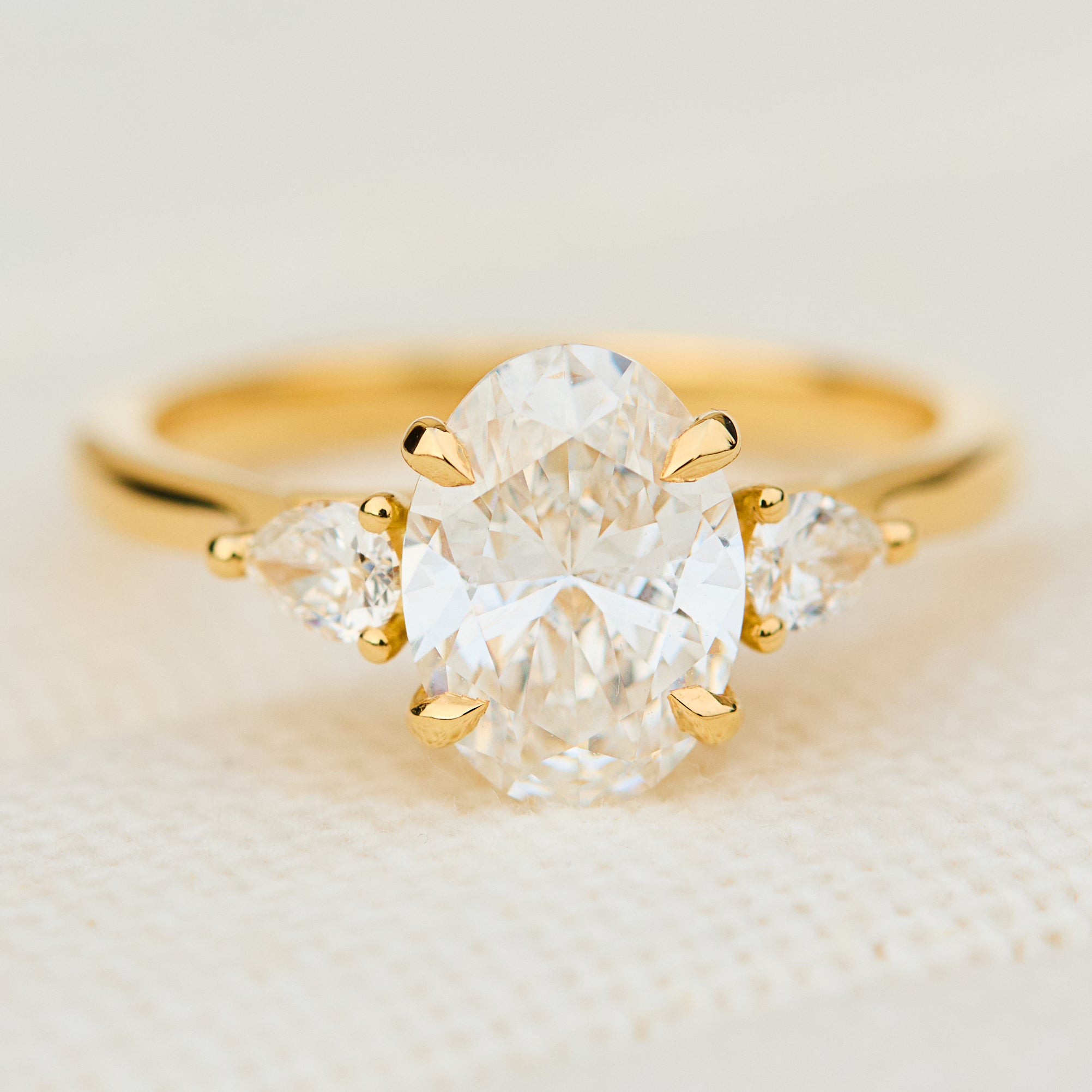 lab grown oval diamond yellow gold engagement ring