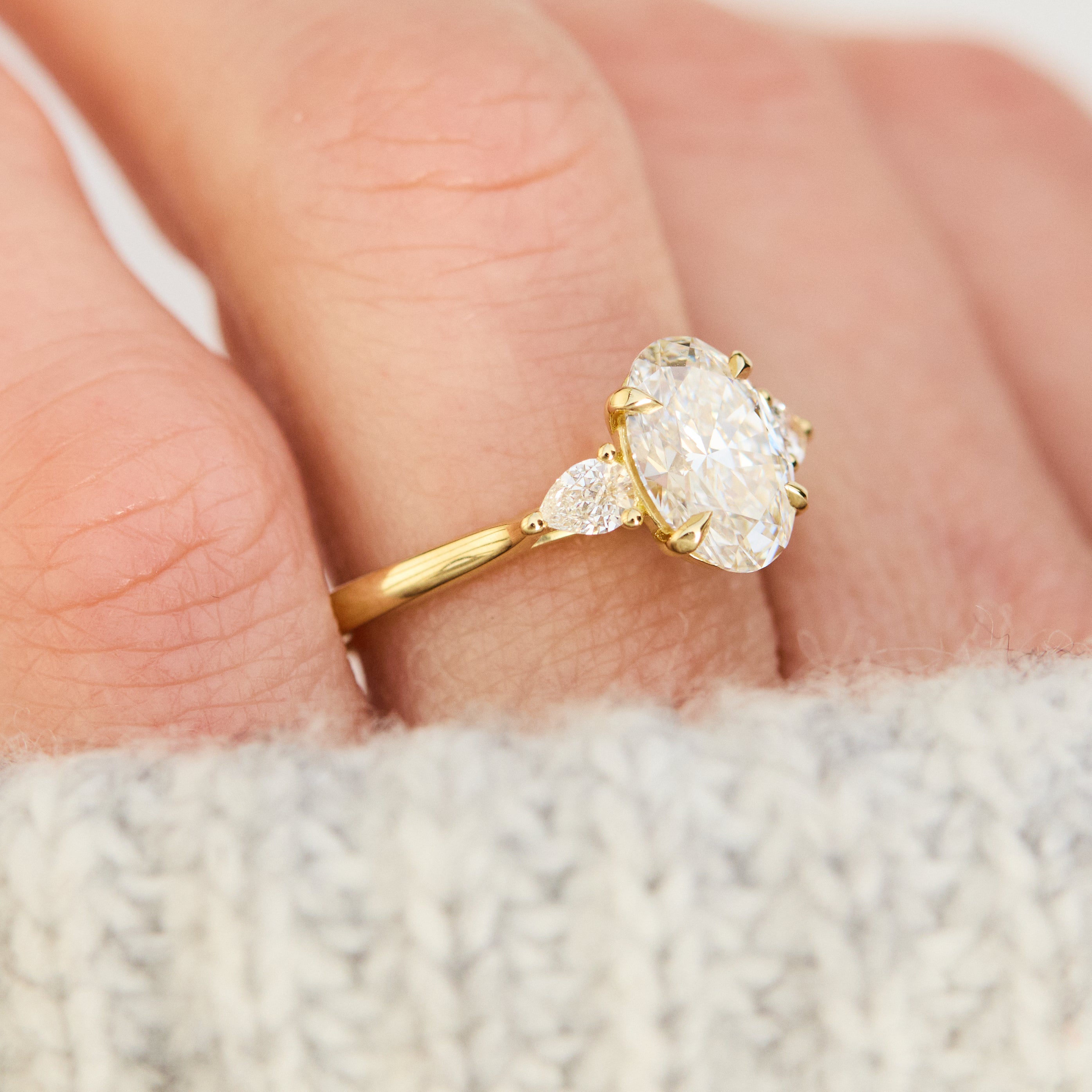 lab grown oval diamond yellow gold engagement ring