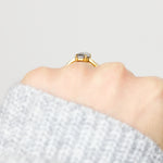 18ct yellow gold salt and pepper emerald cut diamond engagement solitaire ring