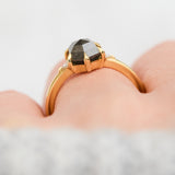 hexagon salt and pepper diamond trilogy engagement ring in yellow gold