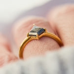 kite shape dark salt and pepper diamond solitaire engagement ring in yellow gold