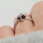 kite shape salt and pepper diamond pave band engagement ring in platinum