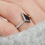 kite shape salt and pepper diamond pave band engagement ring in platinum