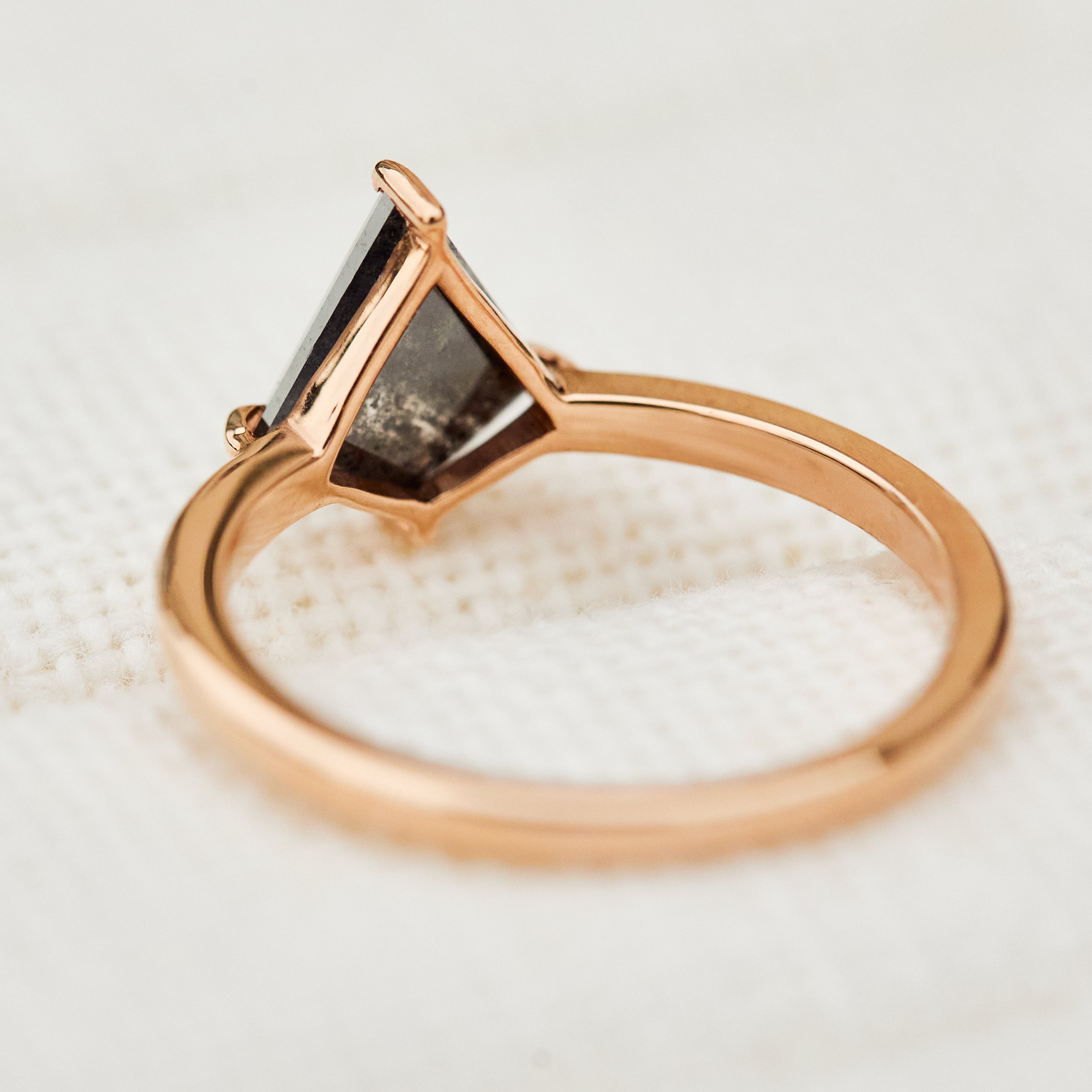 kite shape salt and pepper diamond solitaire engagement ring