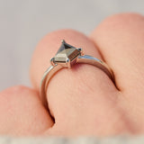 kite shape salt and pepper solitaire engagement ring in platinum