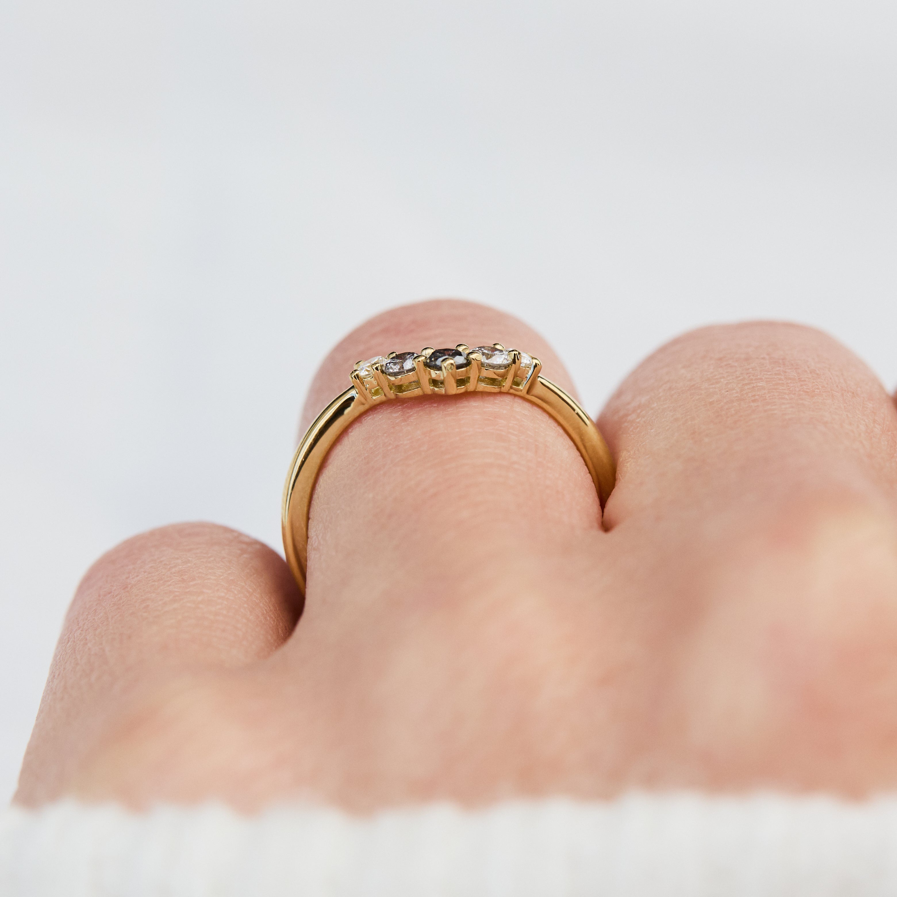 mixed diamond wedding band in yellow gold