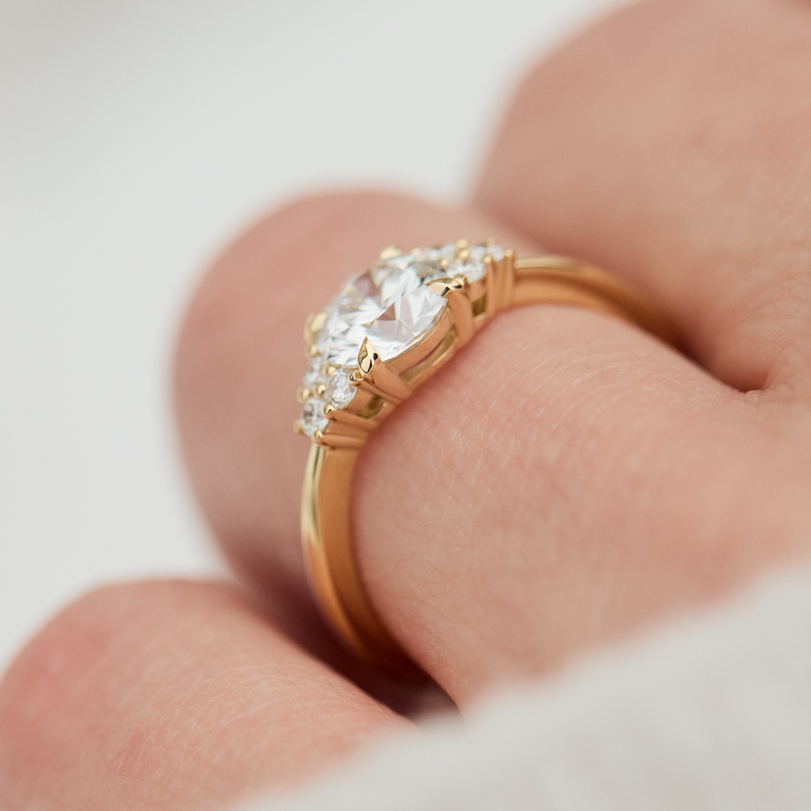 round lab grown diamond yellow gold engagement ring