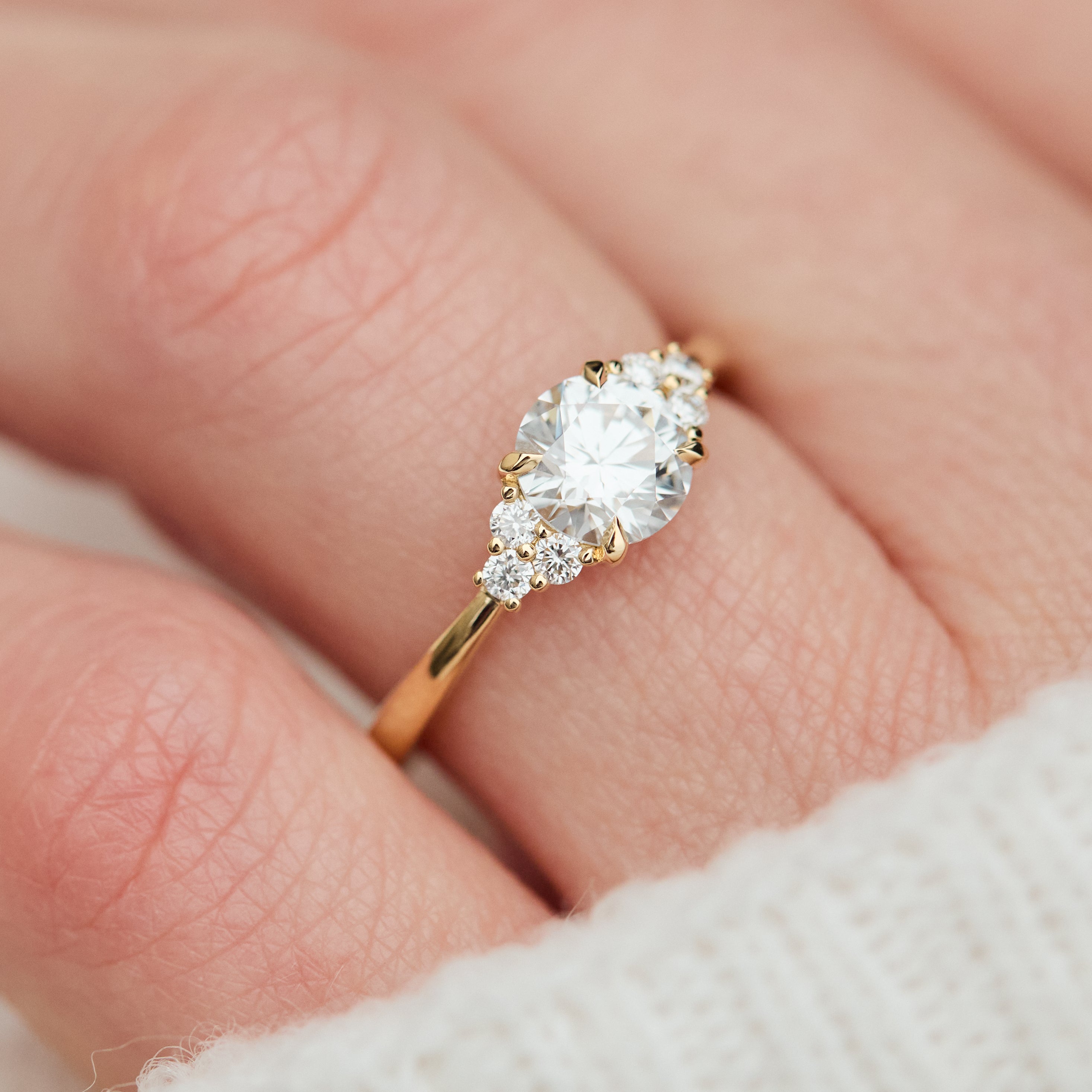 round lab grown diamond yellow gold engagement ring