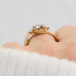 round salt and pepper diamond trilogy engagement ring in yellow gold