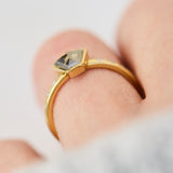 18ct yellow gold salt and pepper shield diamond engagement bezel ring