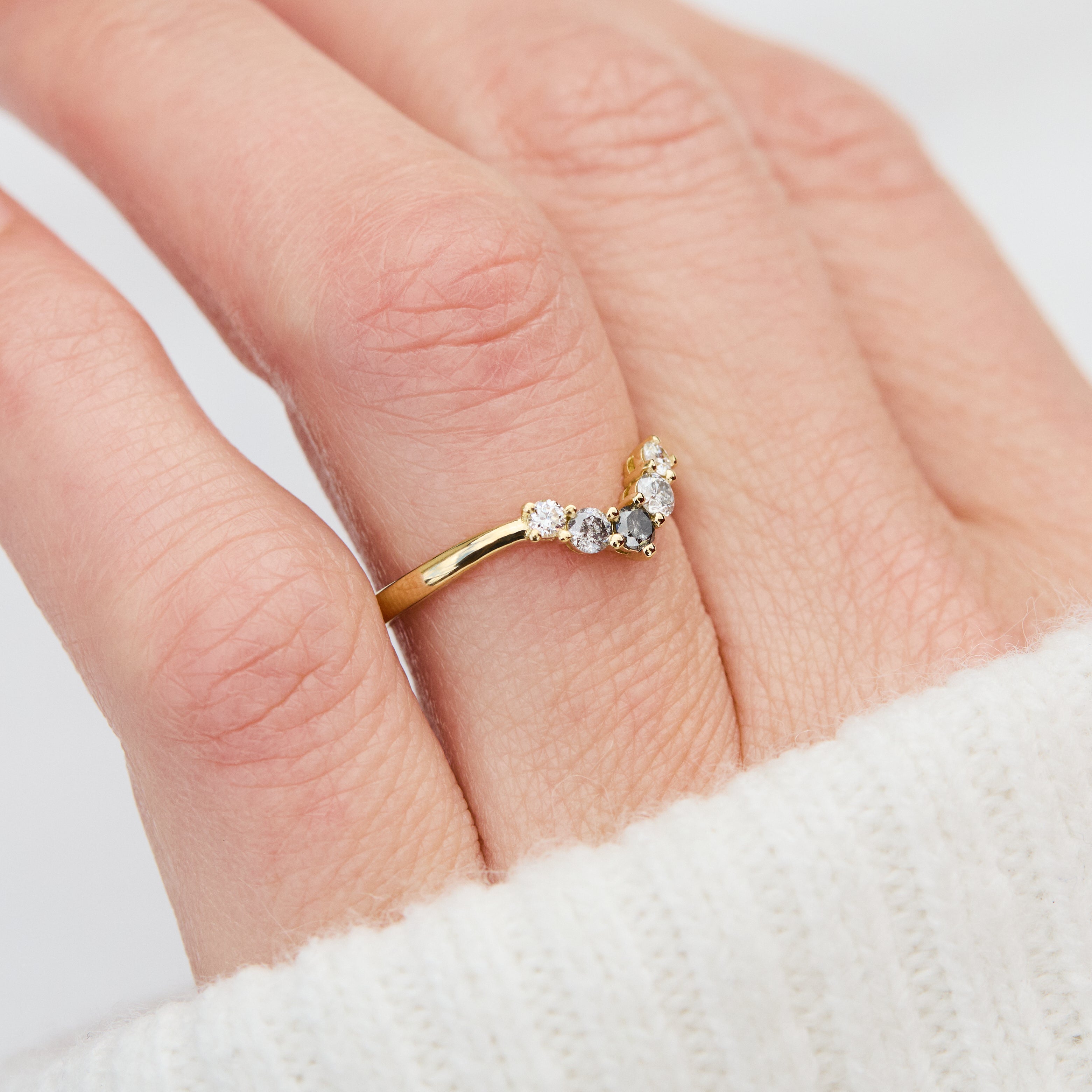 mixed diamond wedding band in yellow gold