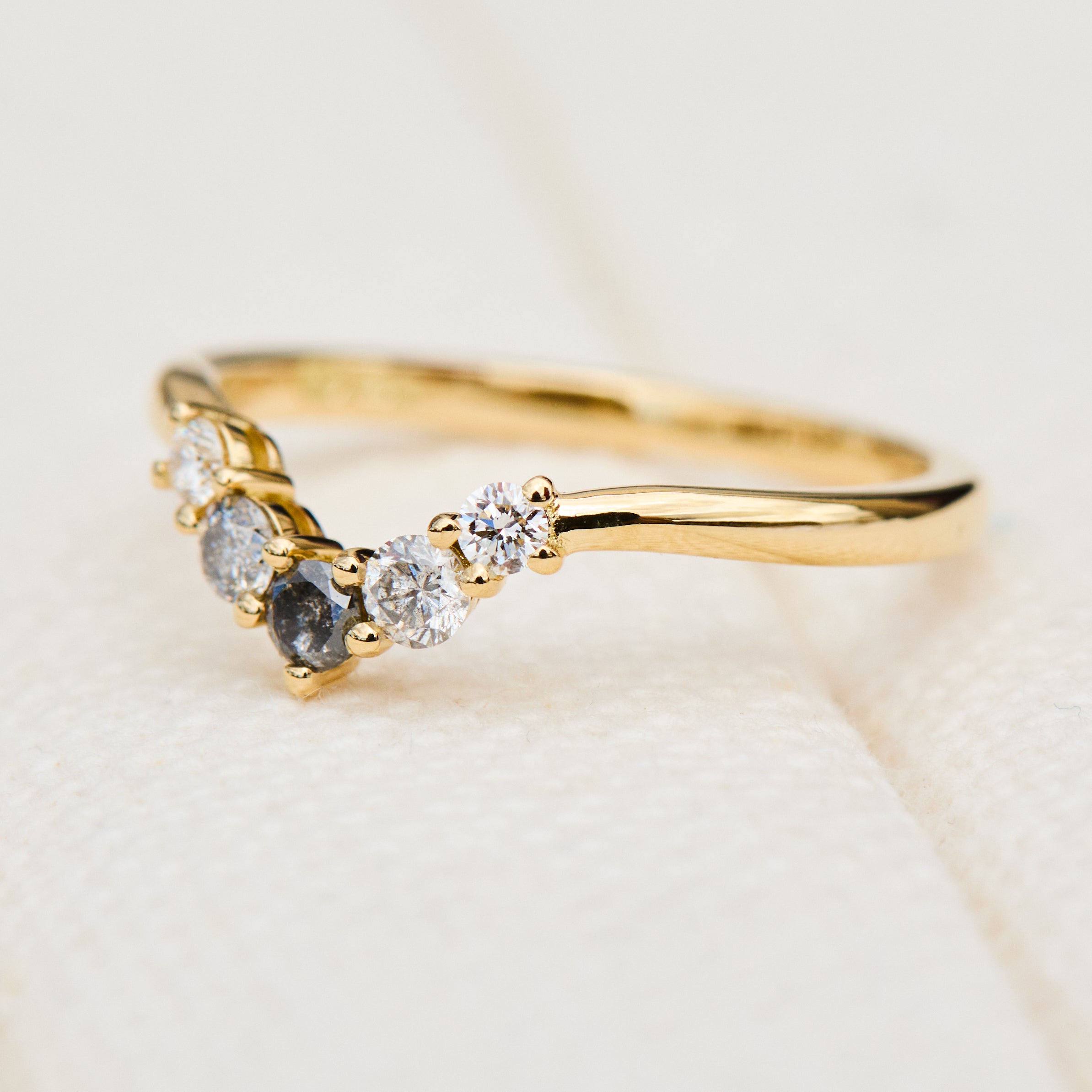 mixed diamond wedding band in yellow gold