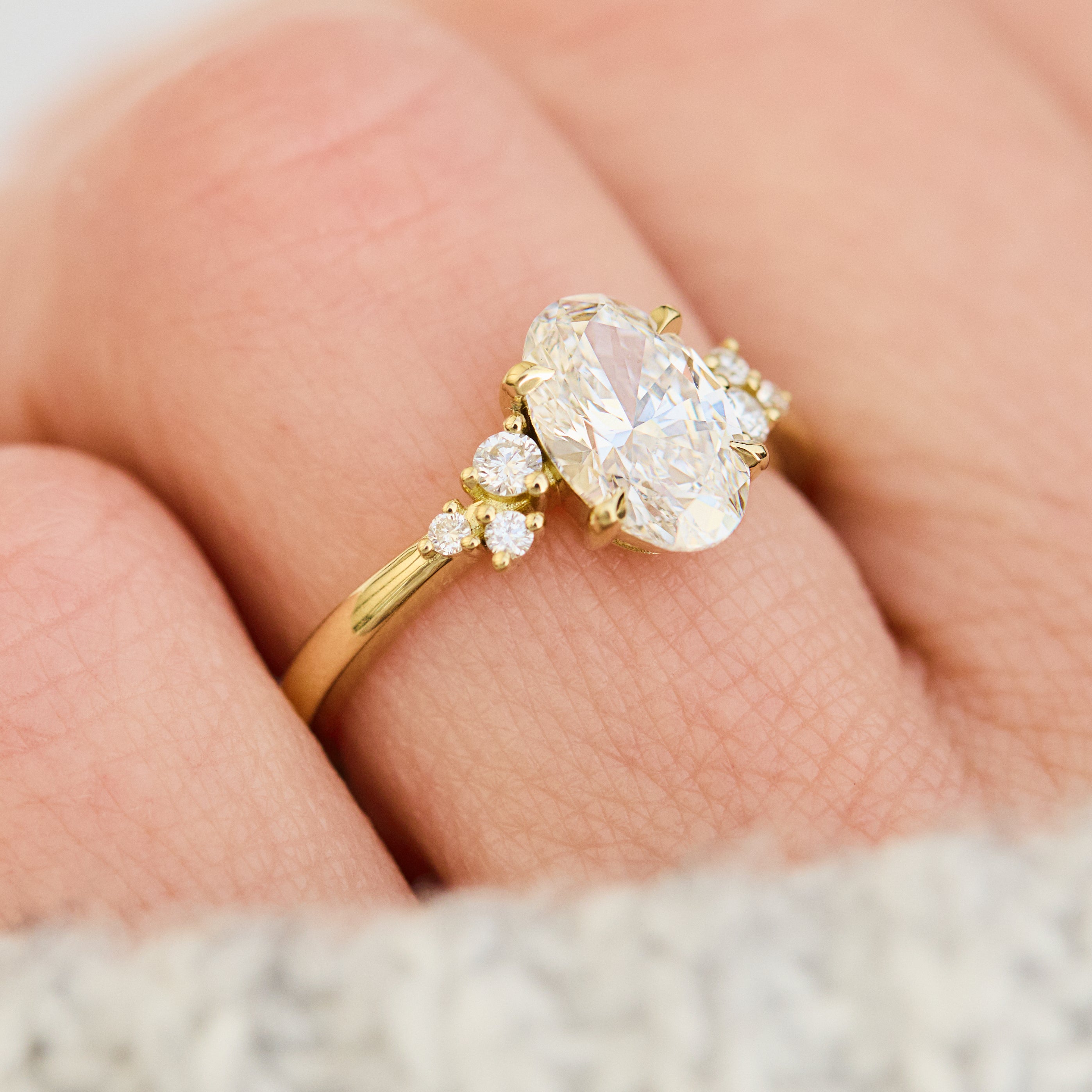 one of a kind oval lab grown diamond engagement ring in yellow gold