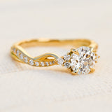 round diamond one of a kind engagement ring set in 18ct yellow gold