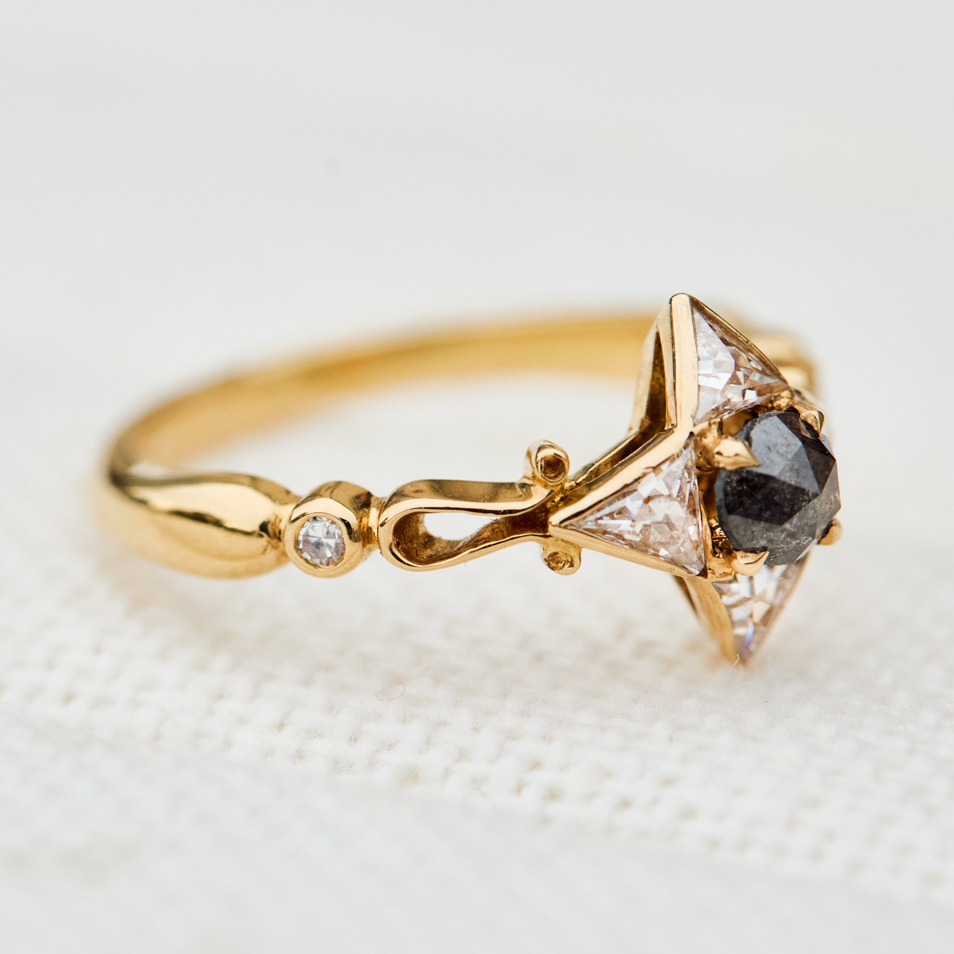 one of a kind salt and pepper engagement ring