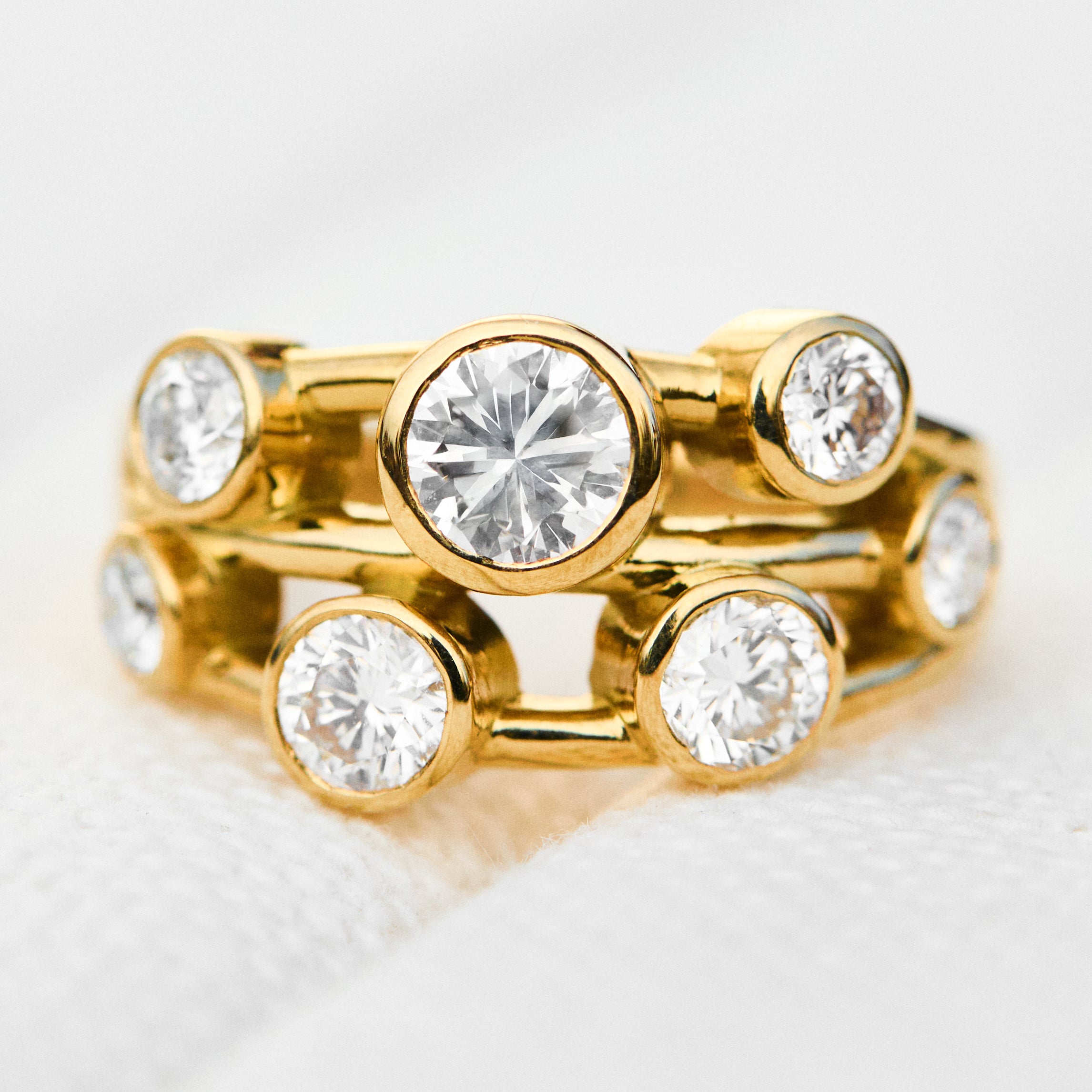 one of a kind seven lab grown diamond yellow gold engagement ring