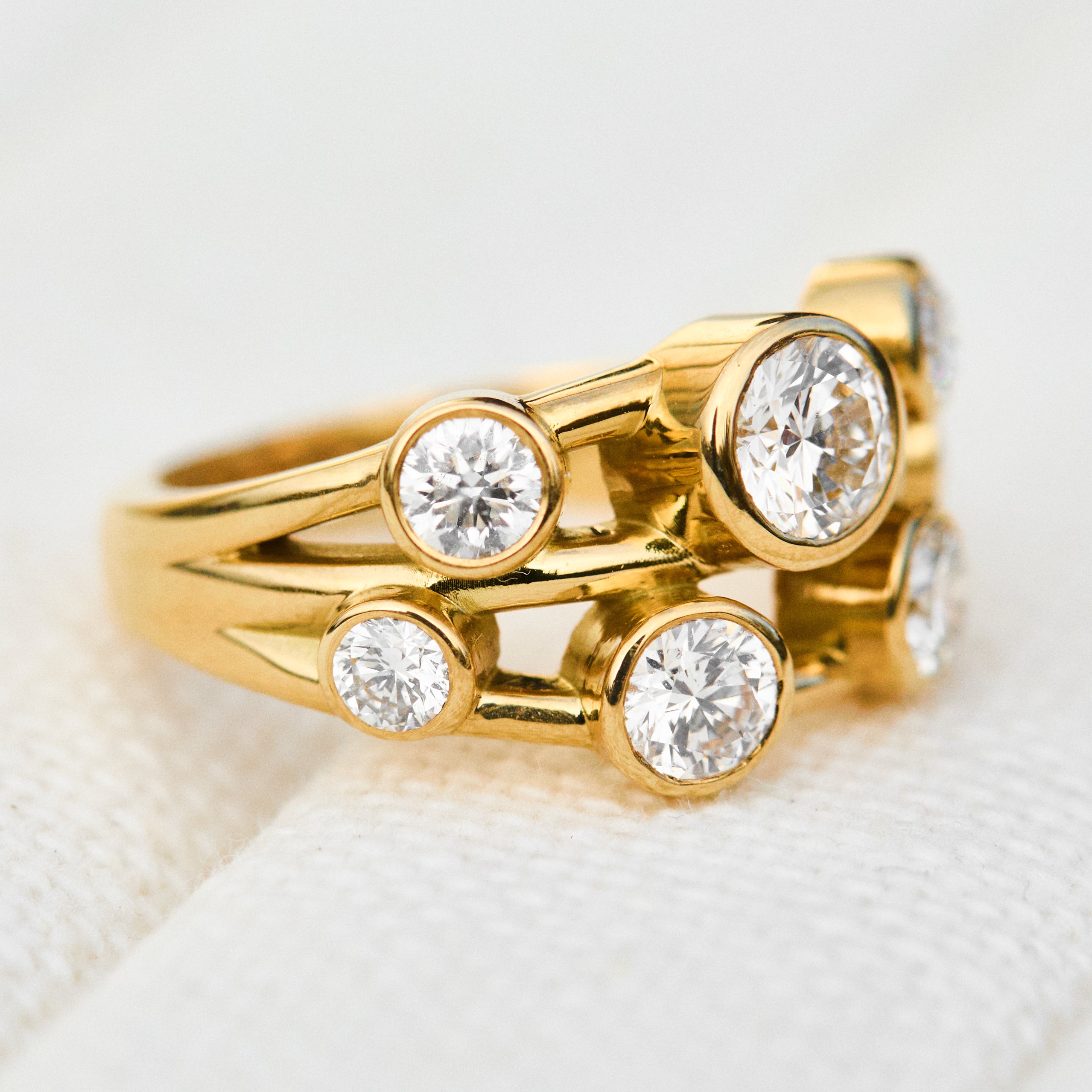 one of a kind seven lab grown diamond yellow gold engagement ring