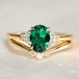 oval emerald yellow gold engagement ring stack