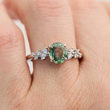 oval green sapphire platinum engagement ring