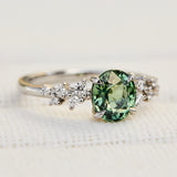 oval green sapphire platinum engagement ring