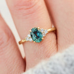 oval green teal sapphire ring