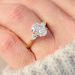 oval lab grown diamond yellow gold and platinum engagement ring