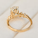 oval lab grown diamond yellow gold engagement cluster ring