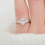 oval lab grown diamond trilogy engagement ring in platinum