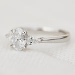 oval lab grown diamond trilogy engagement ring in platinum