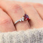 oval lab grown ruby engagement ring in platinum