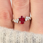 oval lab grown ruby engagement ring in platinum