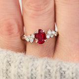 oval lab grown ruby engagement ring in platinum