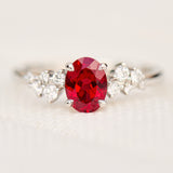 oval lab grown ruby engagement ring in platinum