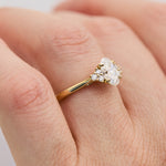 oval lab grown trefoil diamond yellow gold engagement ring