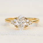 oval lab grown trefoil diamond yellow gold engagement ring