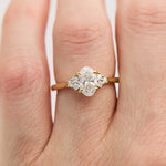 oval lab grown trefoil diamond yellow gold engagement ring