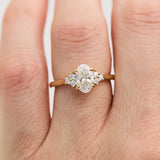 oval lab grown trefoil diamond yellow gold engagement ring