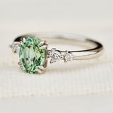oval mint green montana sapphire engagement ring set in platinum