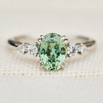 oval mint green montana sapphire engagement ring set in platinum