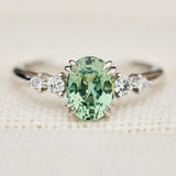 oval mint green montana sapphire engagement ring set in platinum