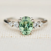 oval mint green montana sapphire engagement ring set in platinum