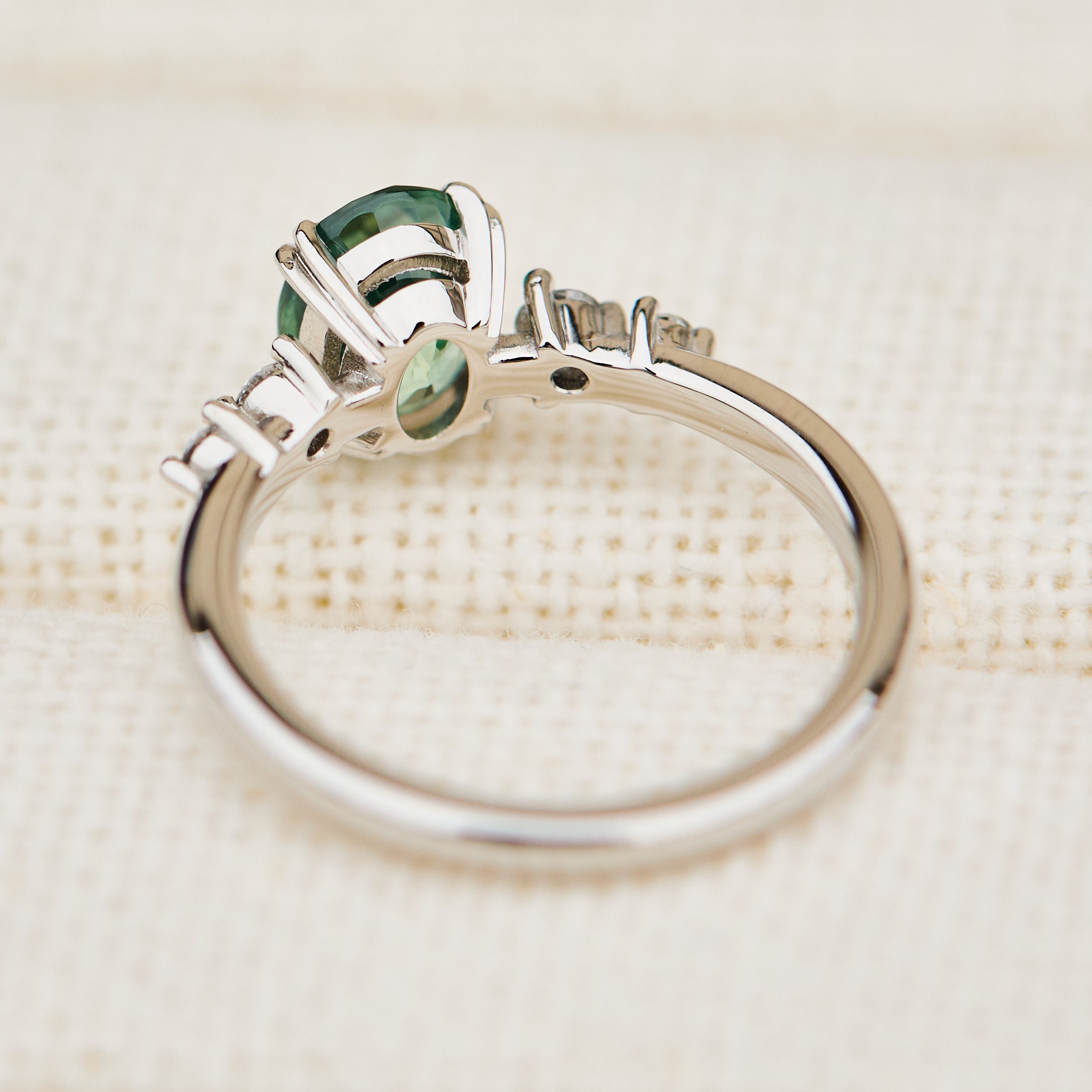 oval mint green montana sapphire engagement ring set in platinum
