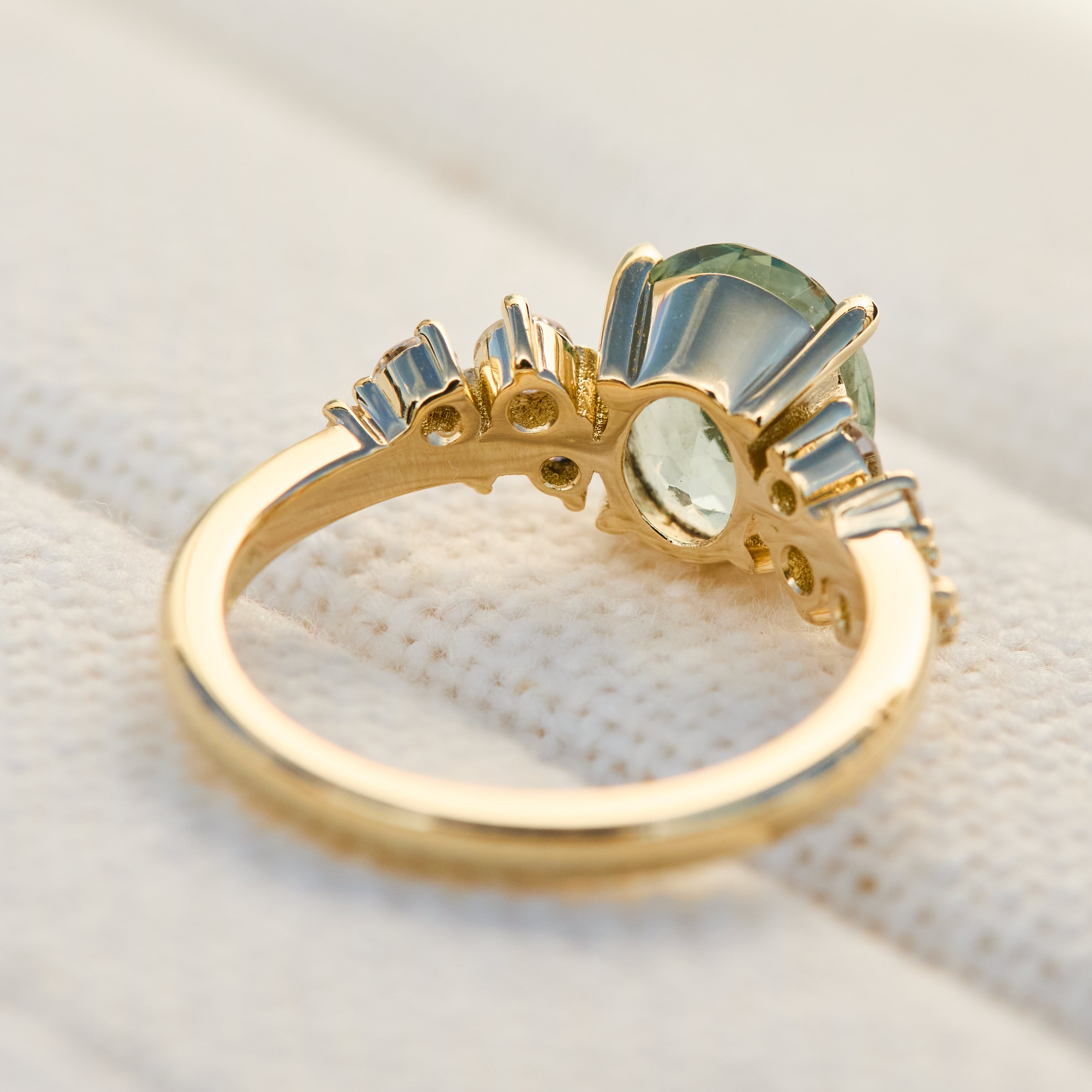 oval mint green sapphire yellow gold engagement ring