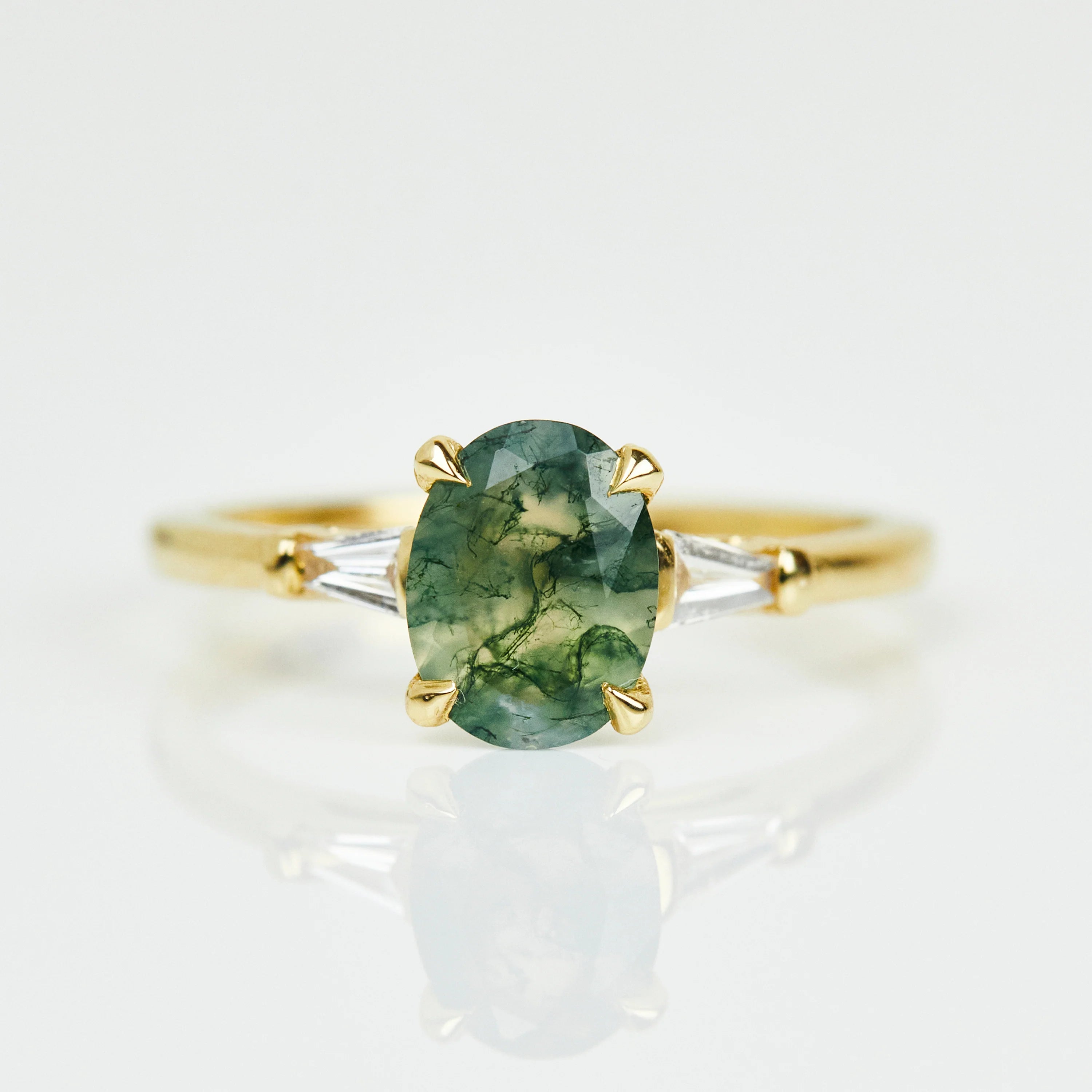 oval moss agate diamond ring