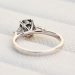 oval rose cut salt and pepper diamond trilogy engagement ring in platinum