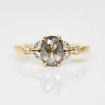 18ct yellow gold salt and pepper oval diamond engagement one-of-a-kind ring