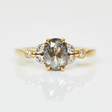 18ct yellow gold salt and pepper oval diamond engagement one-of-a-kind ring